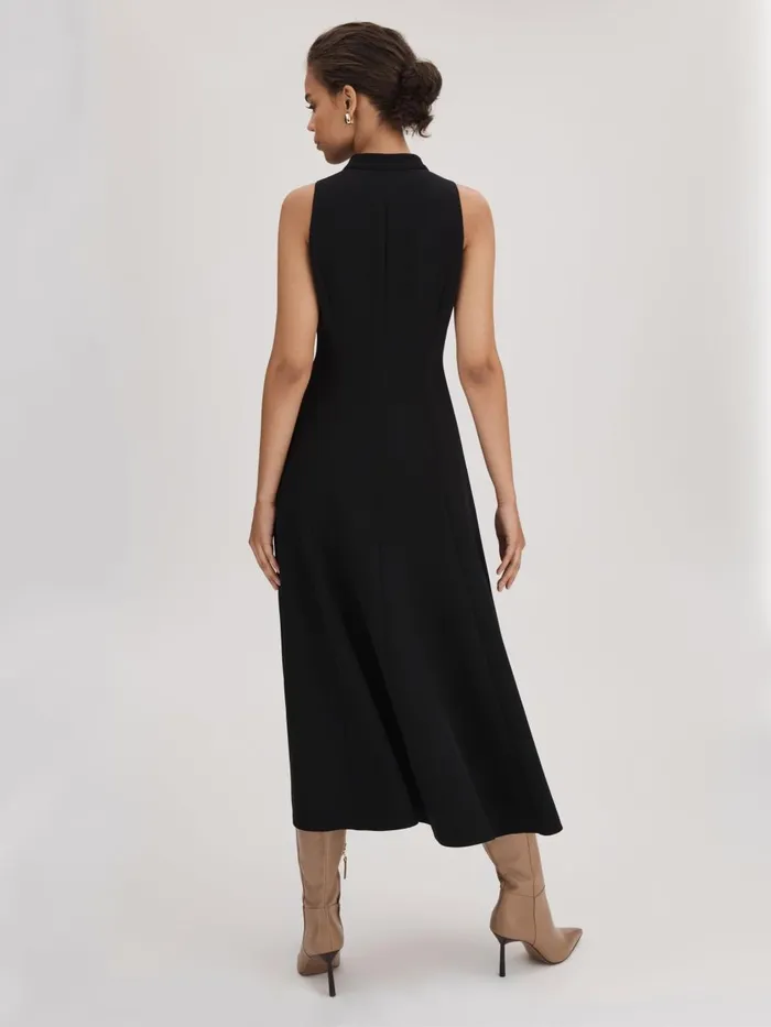 Women Reiss Brands Zip Front Midi Dress Black