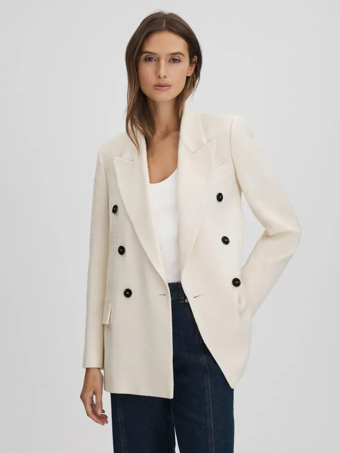 Women Reiss Coats Bronte Textured Double Breasted Blazer White