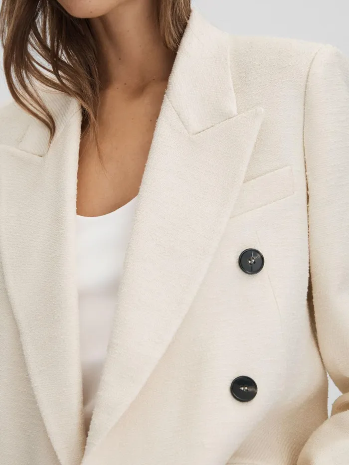 Women Reiss Coats Bronte Textured Double Breasted Blazer White