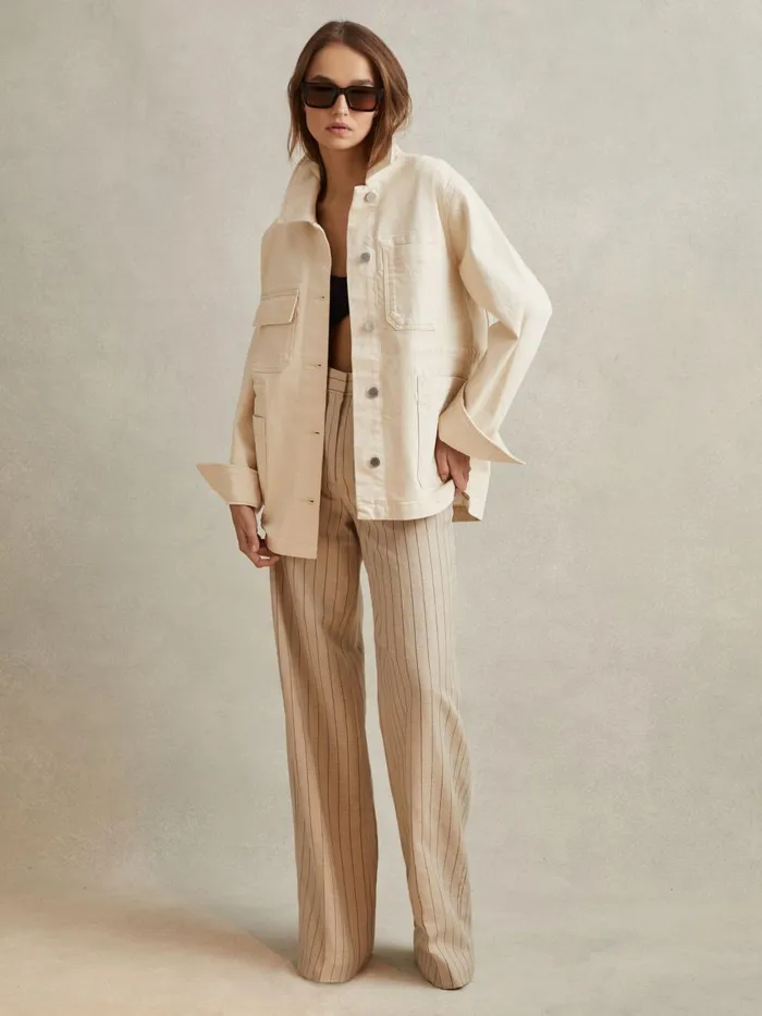 Women Reiss Coats Clayton Denim Overshirt Cream