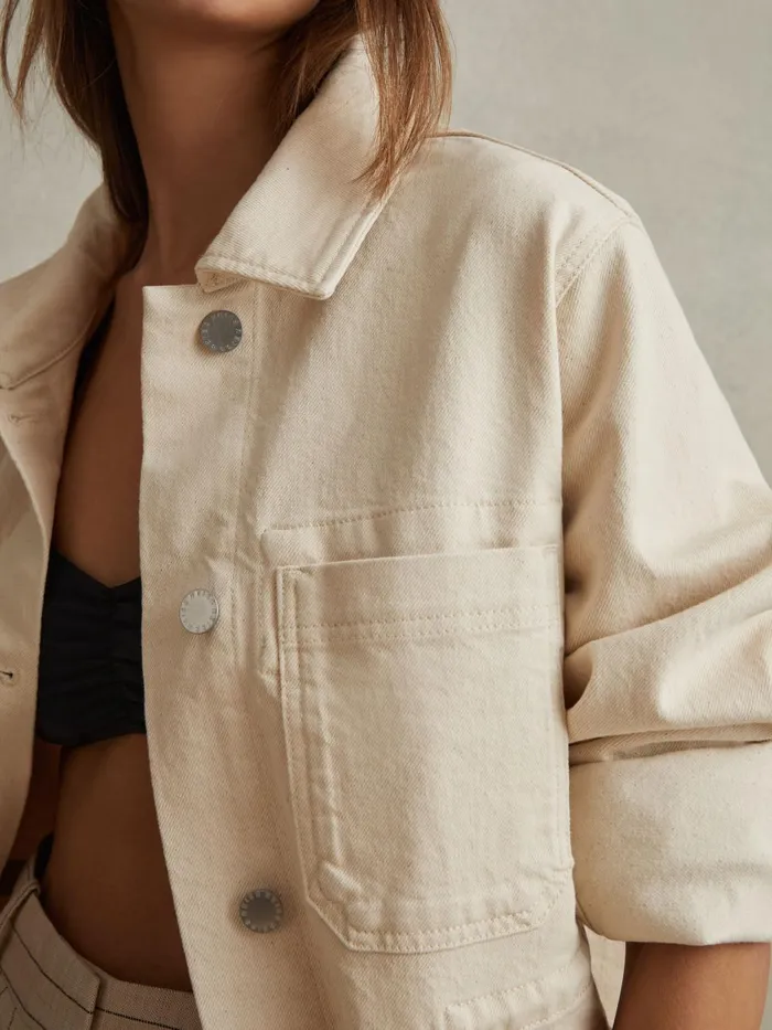 Women Reiss Coats Clayton Denim Overshirt Cream