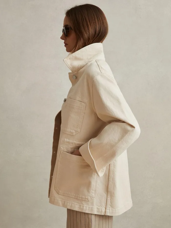 Women Reiss Coats Clayton Denim Overshirt Cream