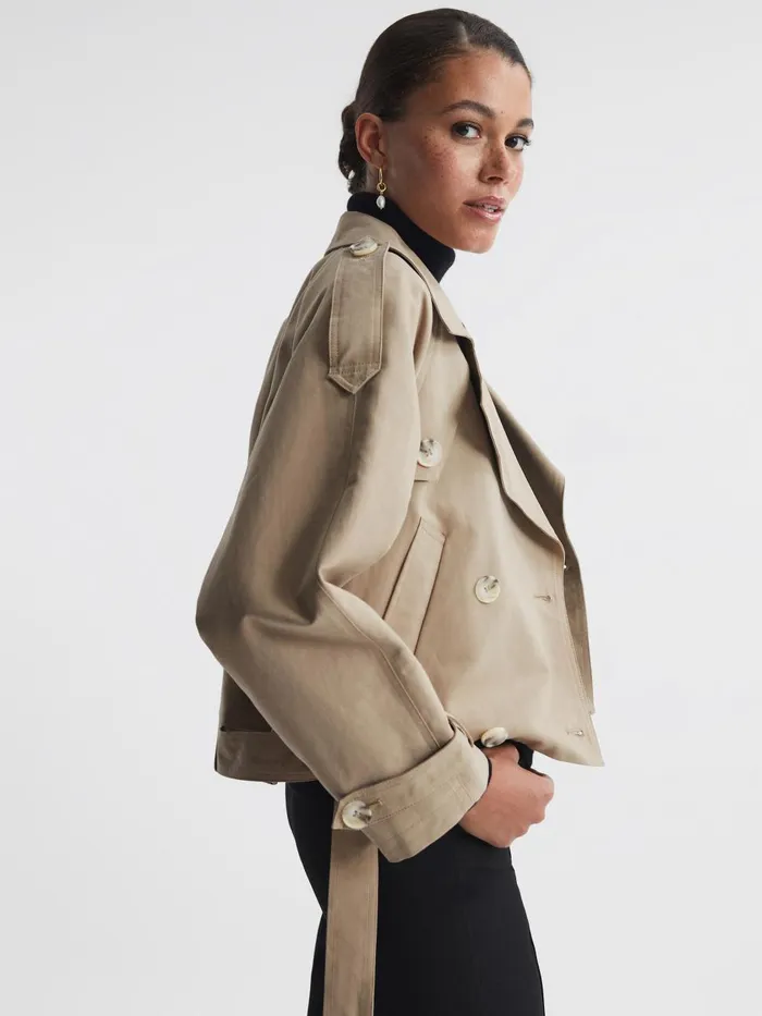 Women Reiss Coats Cropped Trenchcoat Beige