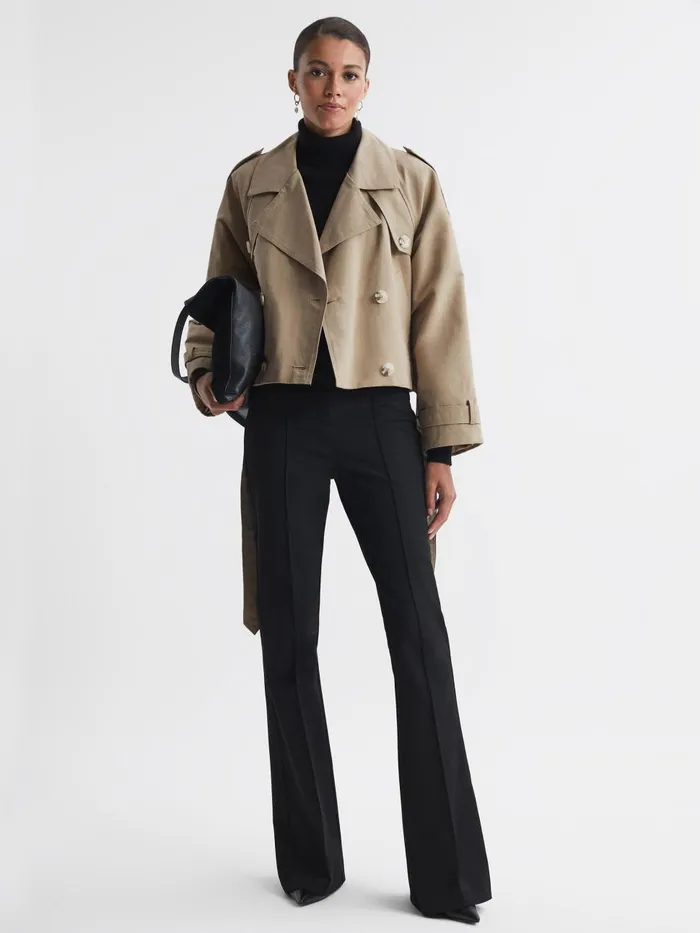 Women Reiss Coats Cropped Trenchcoat Beige