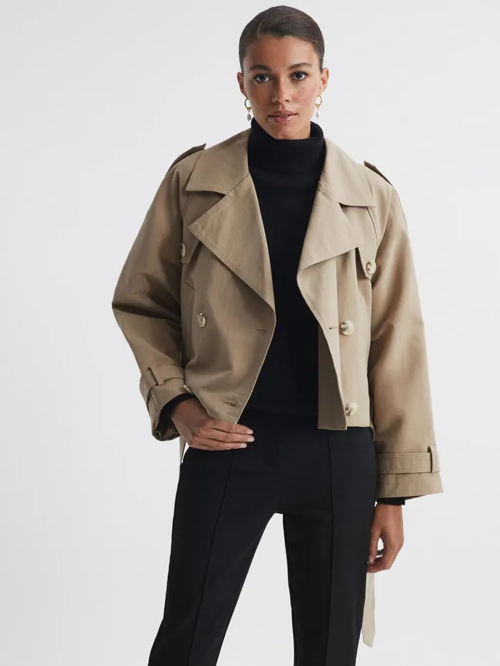 Women Reiss Coats Cropped Trenchcoat Beige