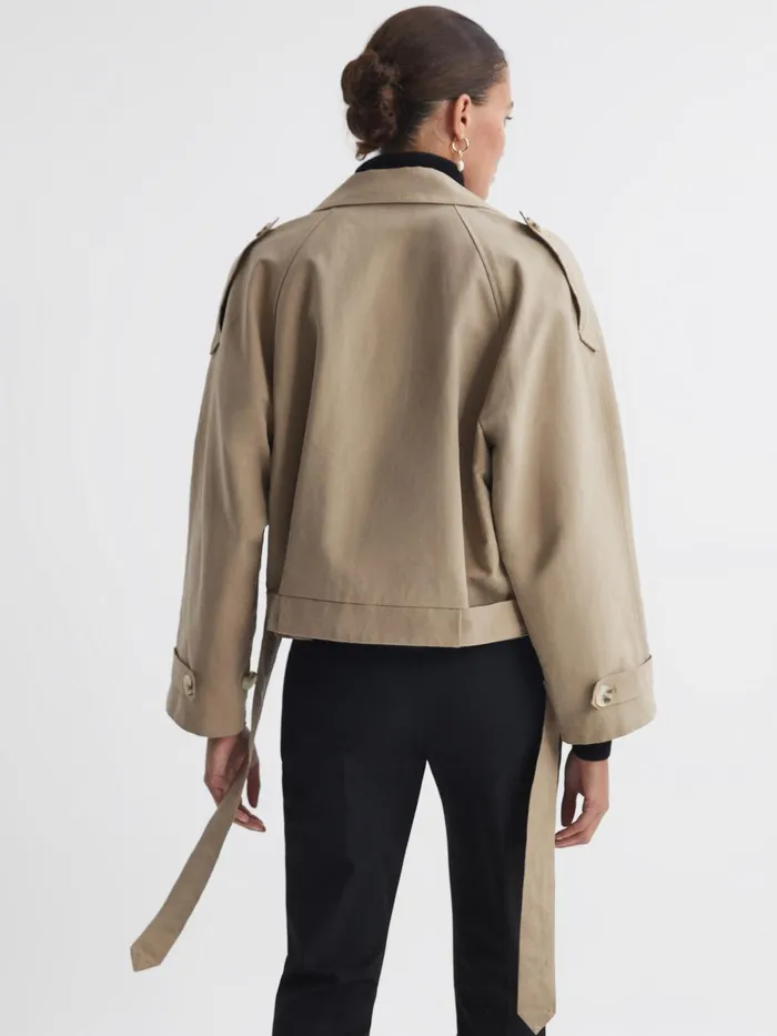 Women Reiss Coats Cropped Trenchcoat Beige