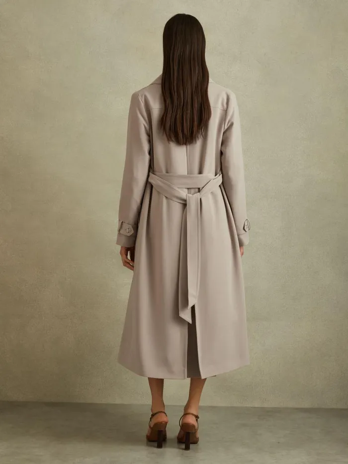 Women Reiss Coats Etta Double Breasted Belted Trench Coat Mink Neutral