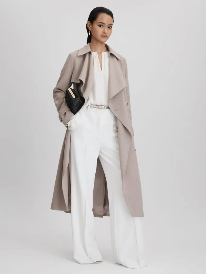 Women Reiss Coats Etta Double Breasted Belted Trench Coat Mink Neutral