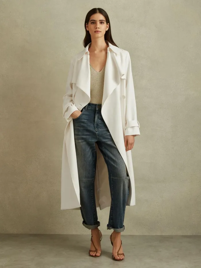 Women Reiss Coats Etta Double Breasted Belted Trench Coat White
