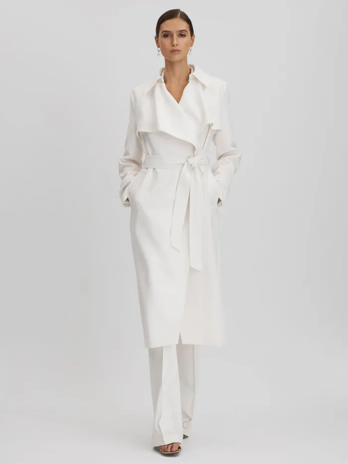 Women Reiss Coats Etta Double Breasted Belted Trench Coat White