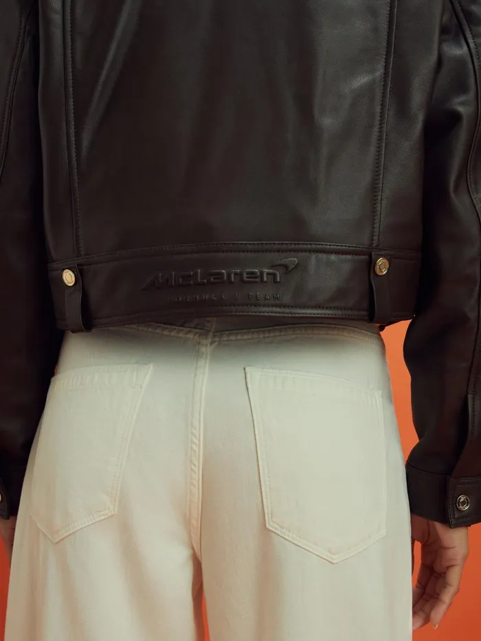 Women Reiss Coats F1 Cropped Leather Bomber Jacket Chocolate
