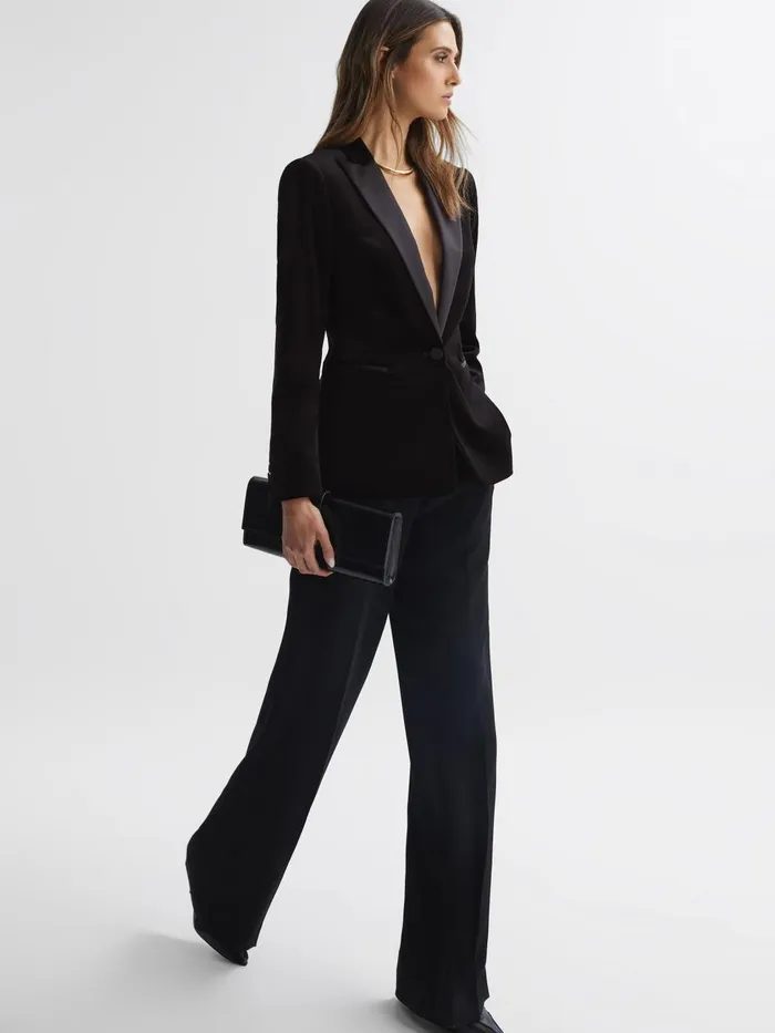 Women Reiss Coats Opal Velvet Single Breasted Blazer Black