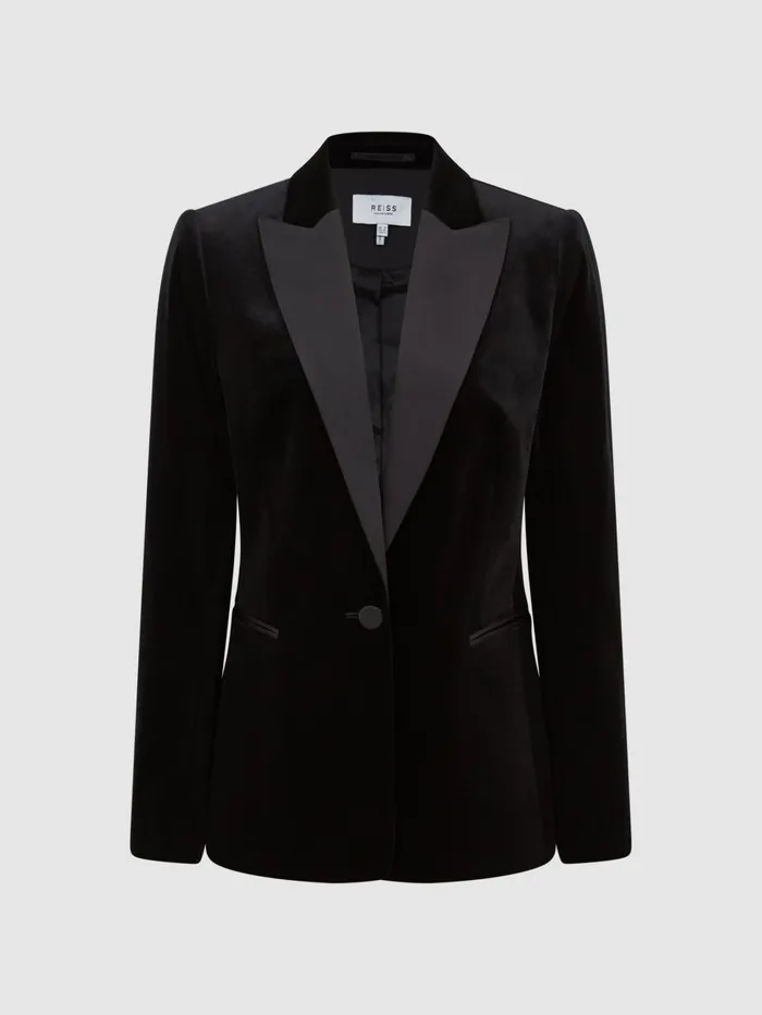 Women Reiss Coats Opal Velvet Single Breasted Blazer Black