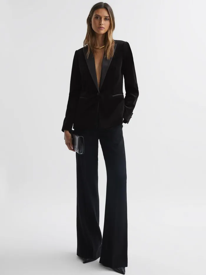 Women Reiss Coats Opal Velvet Single Breasted Blazer Black
