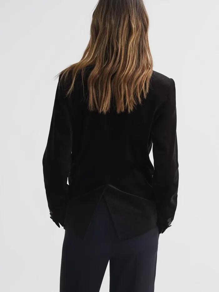 Women Reiss Coats Opal Velvet Single Breasted Blazer Black
