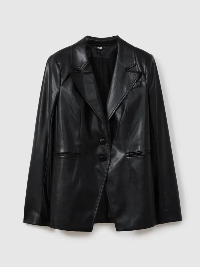 Women Reiss Coats Relaxed Faux Fur Leather Single Breasted Blazer Black