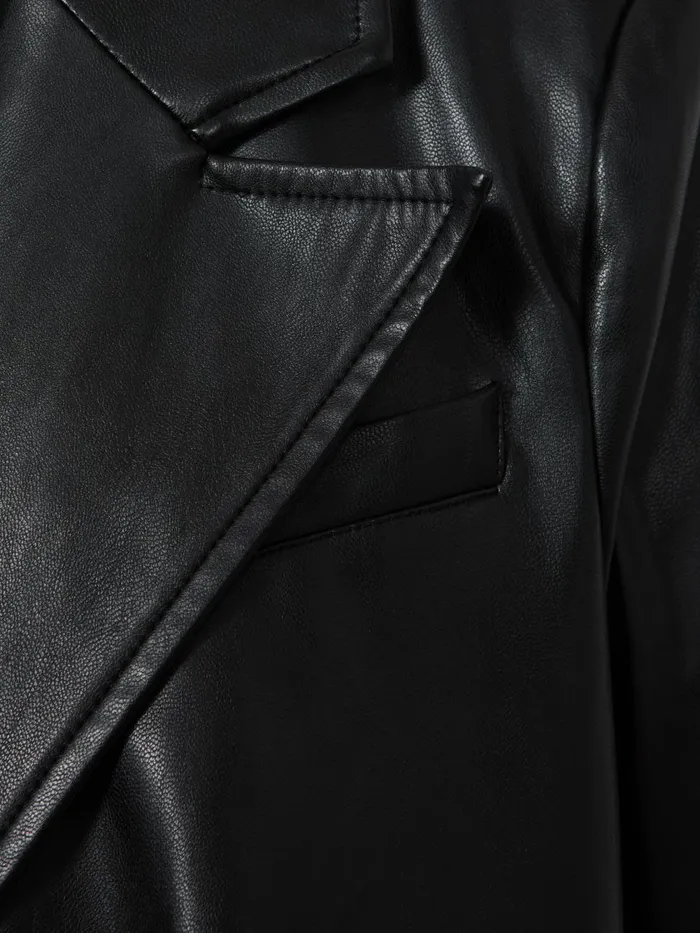 Women Reiss Coats Relaxed Faux Fur Leather Single Breasted Blazer Black