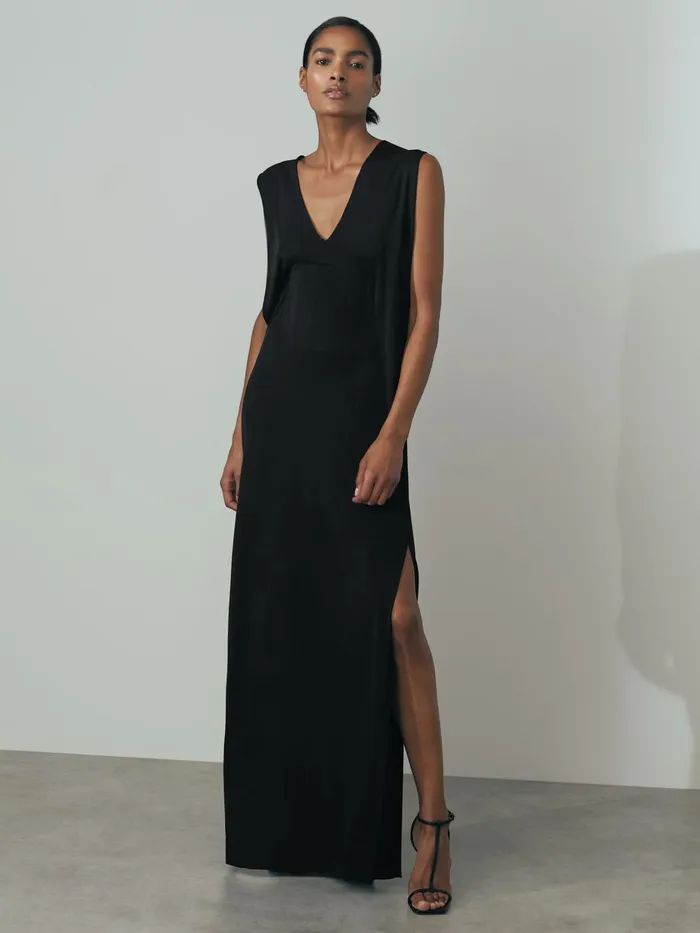 Women Reiss Dresses Corset Detail Jersey Maxi Dress Black