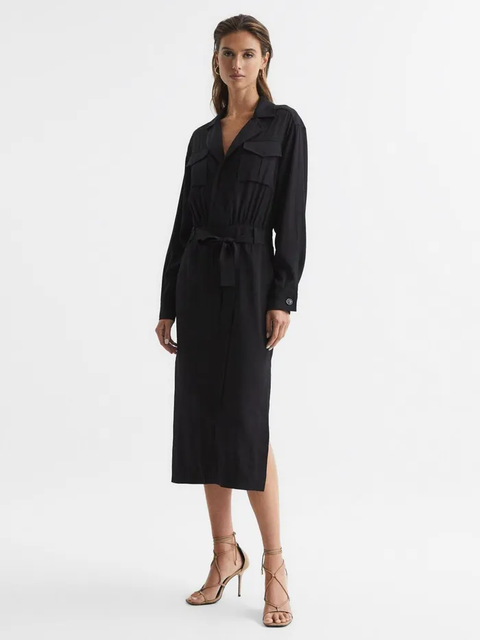 Women Reiss Dresses Gail Safari Midi Dress Black