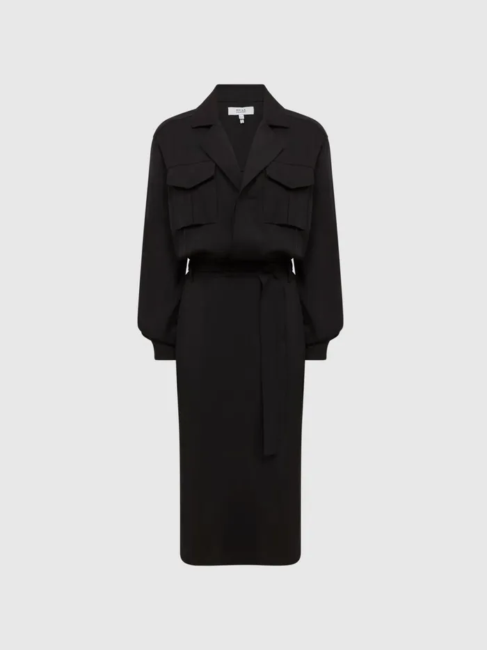 Women Reiss Dresses Gail Safari Midi Dress Black
