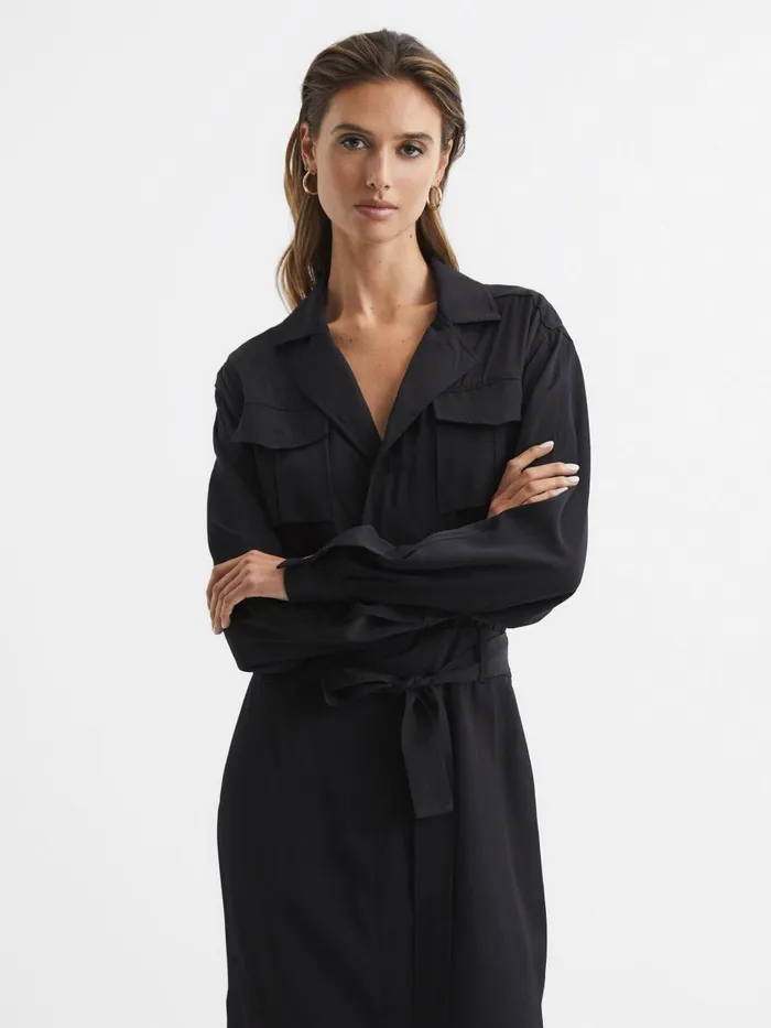 Women Reiss Dresses Gail Safari Midi Dress Black