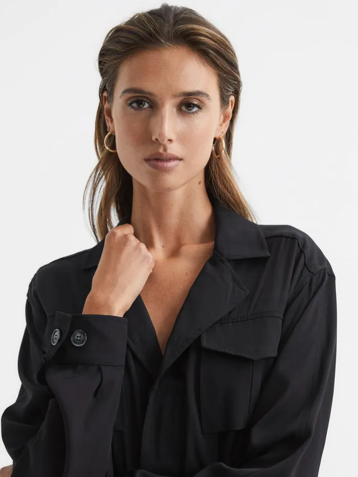 Women Reiss Dresses Gail Safari Midi Dress Black