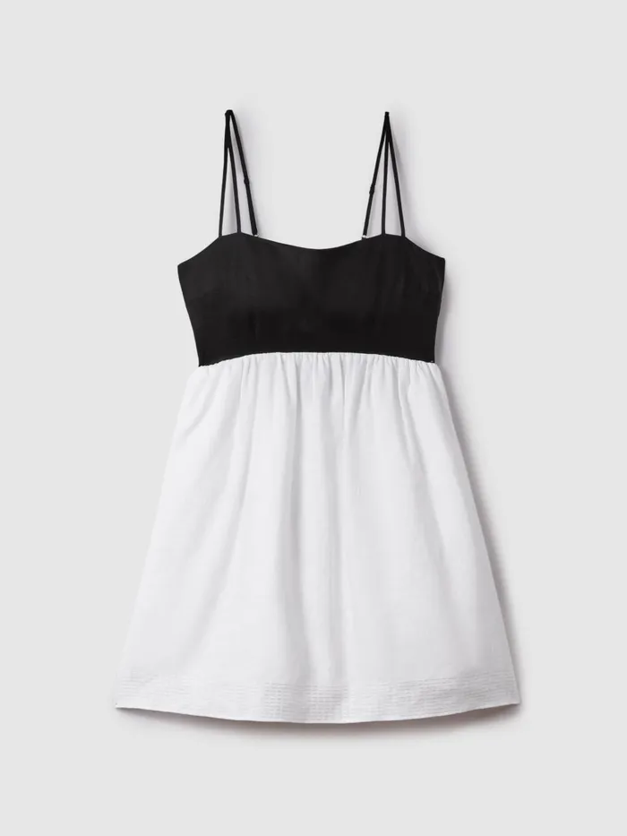 Women Reiss Dresses Hadley Linen Colourblock Mini Dress Blackwhite