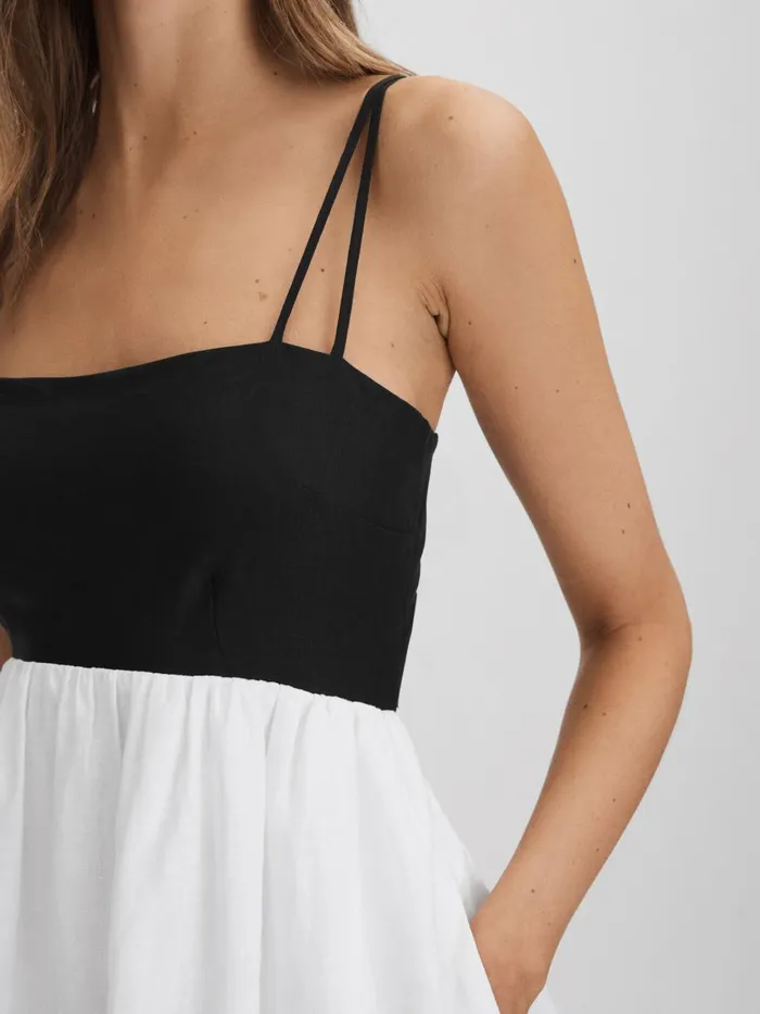 Women Reiss Dresses Hadley Linen Colourblock Mini Dress Blackwhite