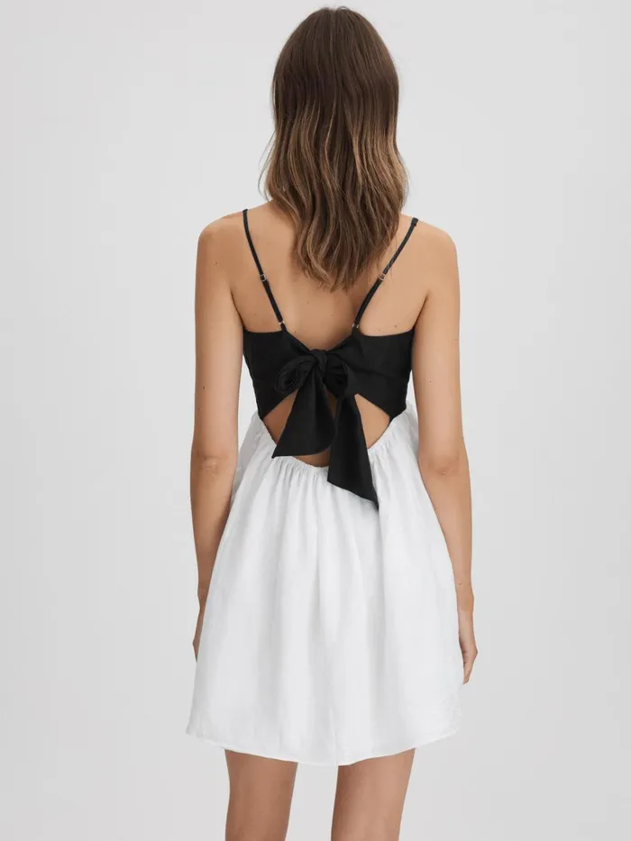 Women Reiss Dresses Hadley Linen Colourblock Mini Dress Blackwhite