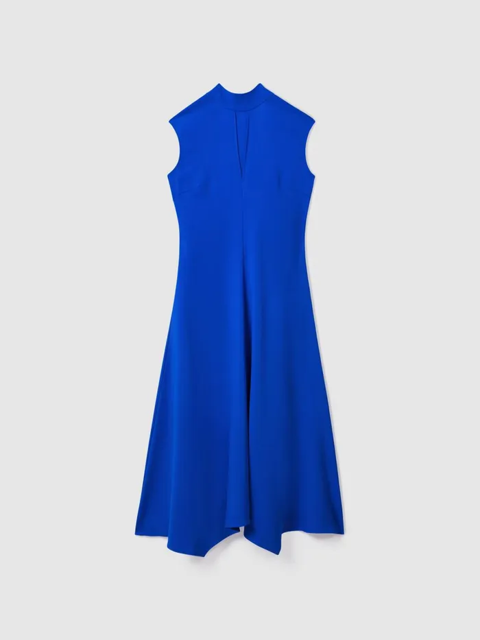 Women Reiss Dresses Libby Fitted Asymmetric Midi Dress Cobalt Blue