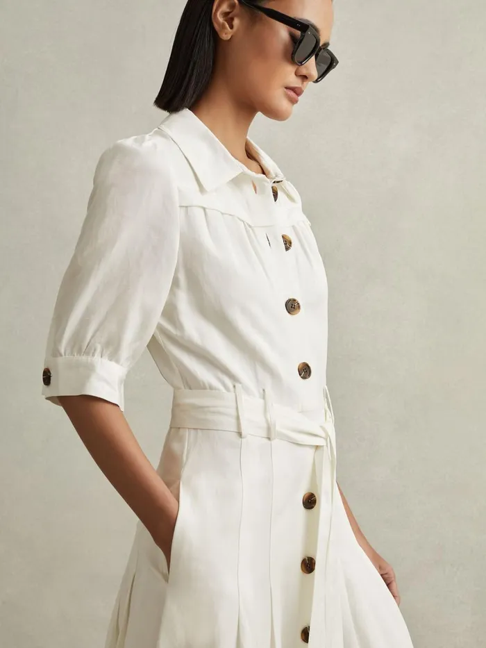 Women Reiss Dresses Malika Belted Cap Sleeve Midi Dress White