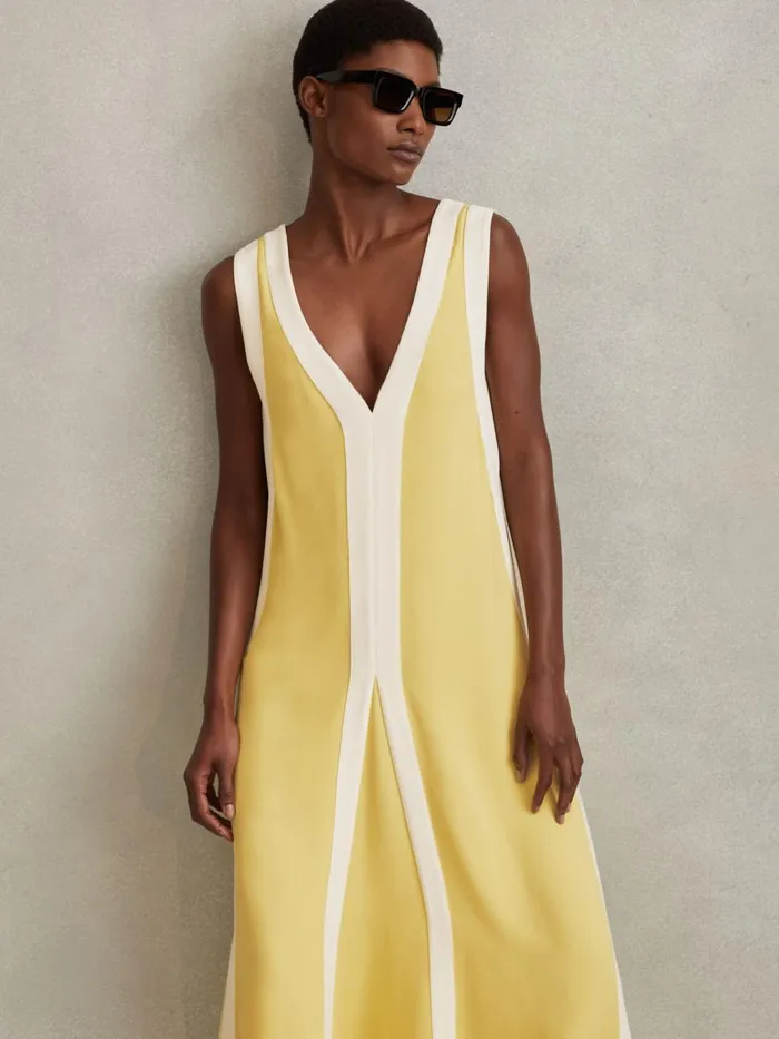 Women Reiss Dresses Rae Colourblock Maxi Dress Yellowcream