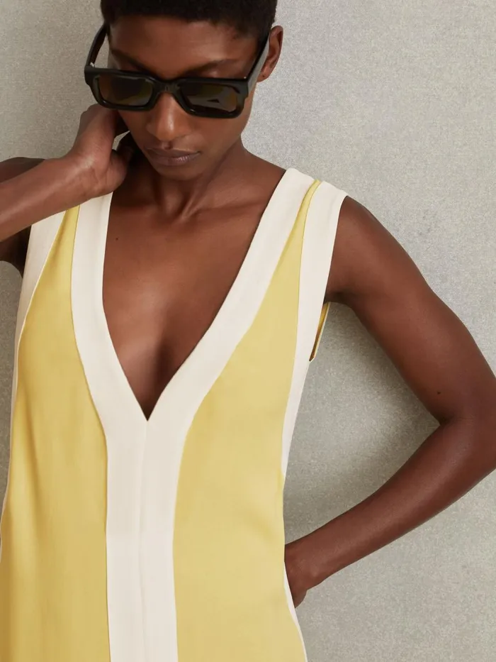 Women Reiss Dresses Rae Colourblock Maxi Dress Yellowcream