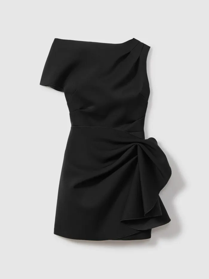 Women Reiss Dresses Ruffle Side Mini Dress Black
