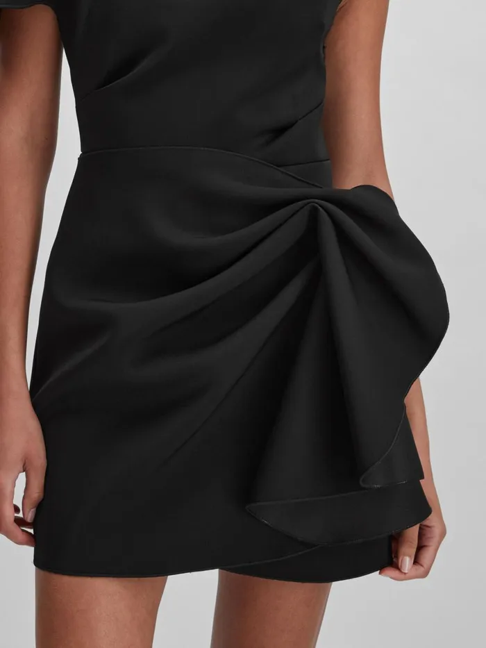 Women Reiss Dresses Ruffle Side Mini Dress Black