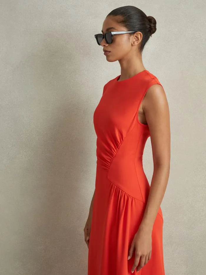 Women Reiss Dresses Stacey Ruched Midi Dress Orange