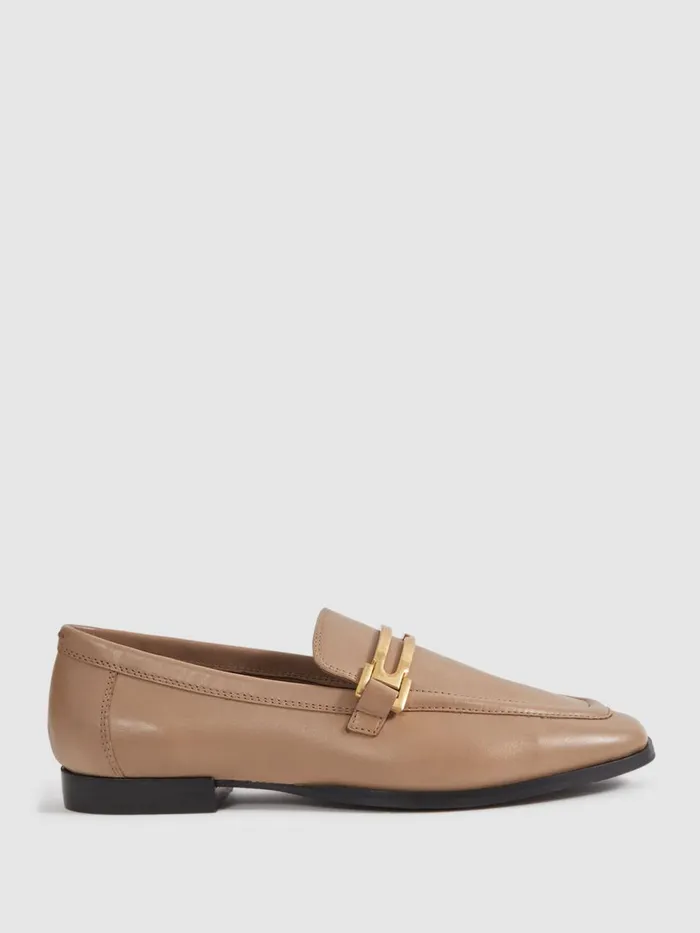 Women Reiss Flats Angela Leather Rounded Loafers Nude