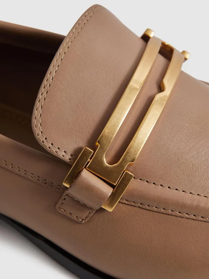 Women Reiss Flats Angela Leather Rounded Loafers Nude