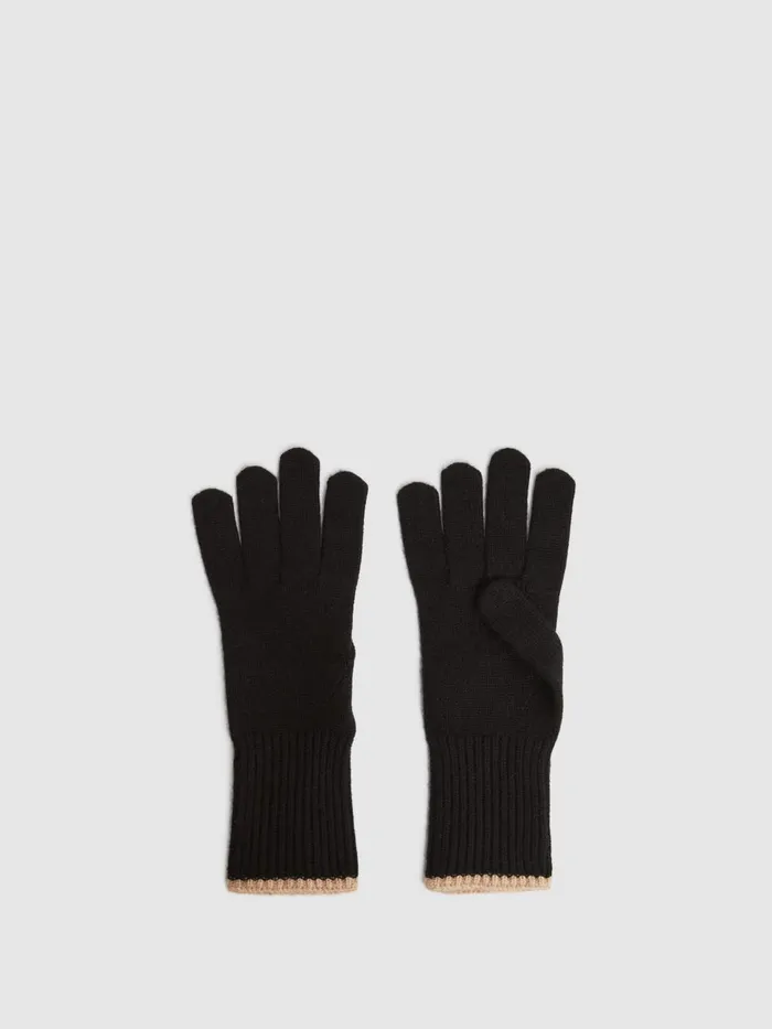 Women Reiss Hats Gloves and Scarves Hazel Wool Blend Contrast Trim Gloves Blackcamel