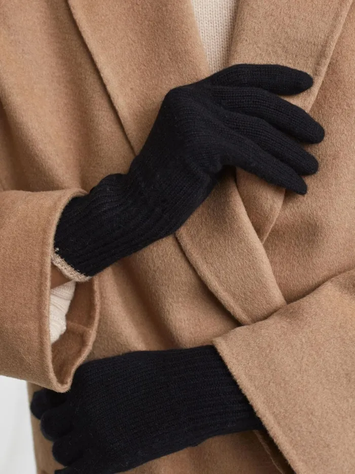 Women Reiss Hats Gloves and Scarves Hazel Wool Blend Contrast Trim Gloves Blackcamel