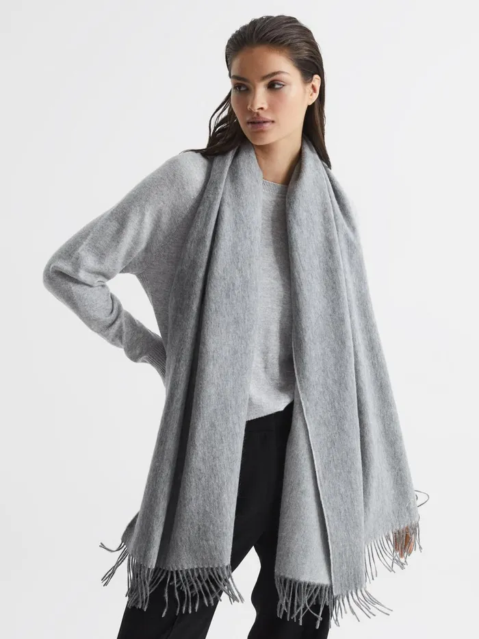 Women Reiss Hats Gloves and Scarves Picton WoolCashmere Scarf Soft Grey