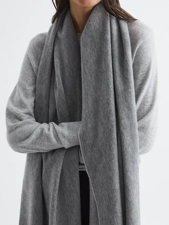 Women Reiss Hats Gloves and Scarves Picton WoolCashmere Scarf Soft Grey