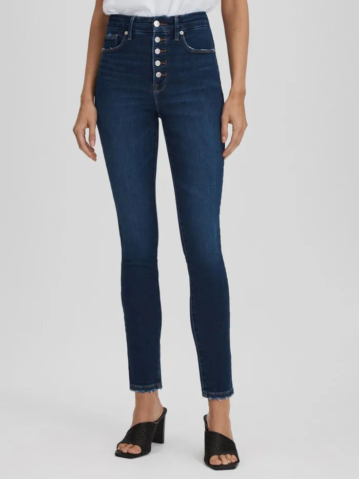 Women Reiss Jeans American Good American Exposed Buttons Skinny Jeans Indigo