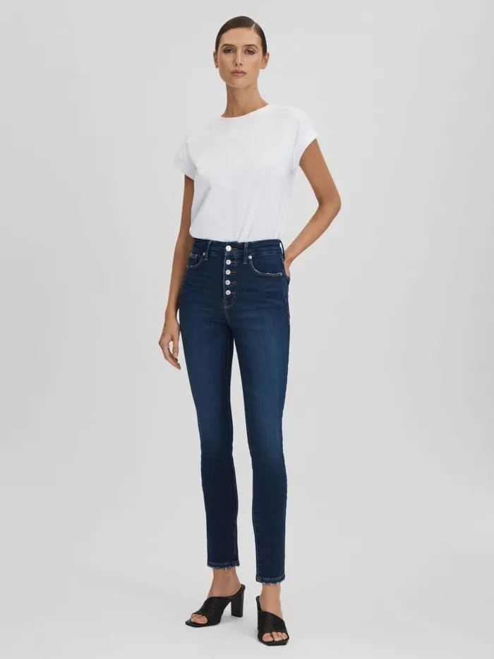 Women Reiss Jeans American Good American Exposed Buttons Skinny Jeans Indigo