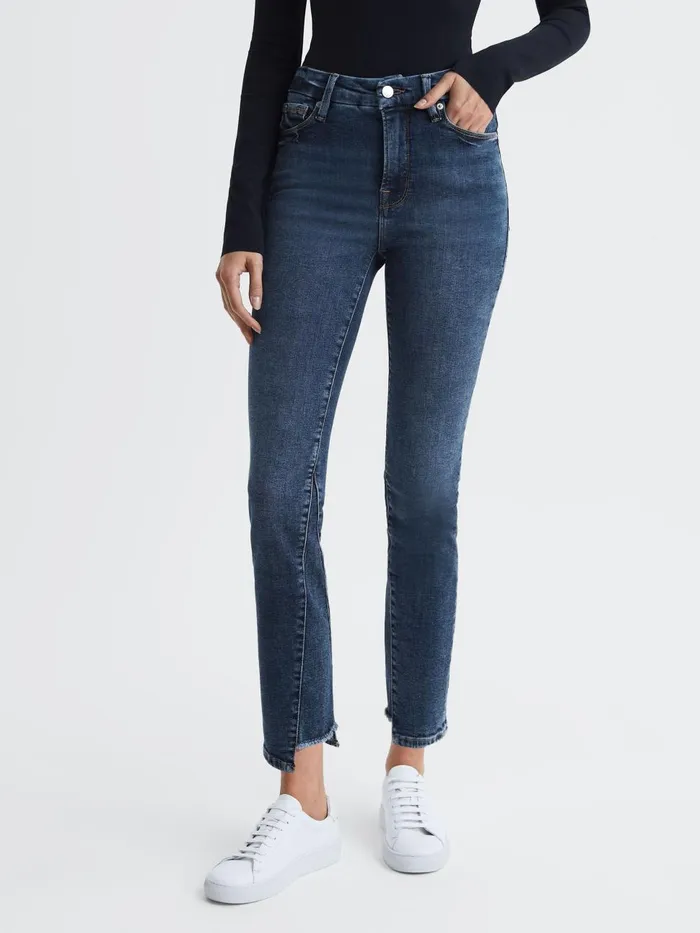 Women Reiss Jeans American High Rise Distressed Skinny Fit Jeans Indigo