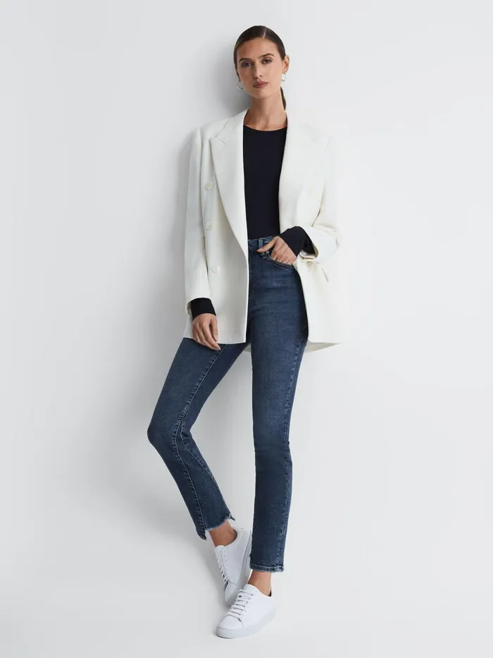 Women Reiss Jeans American High Rise Distressed Skinny Fit Jeans Indigo