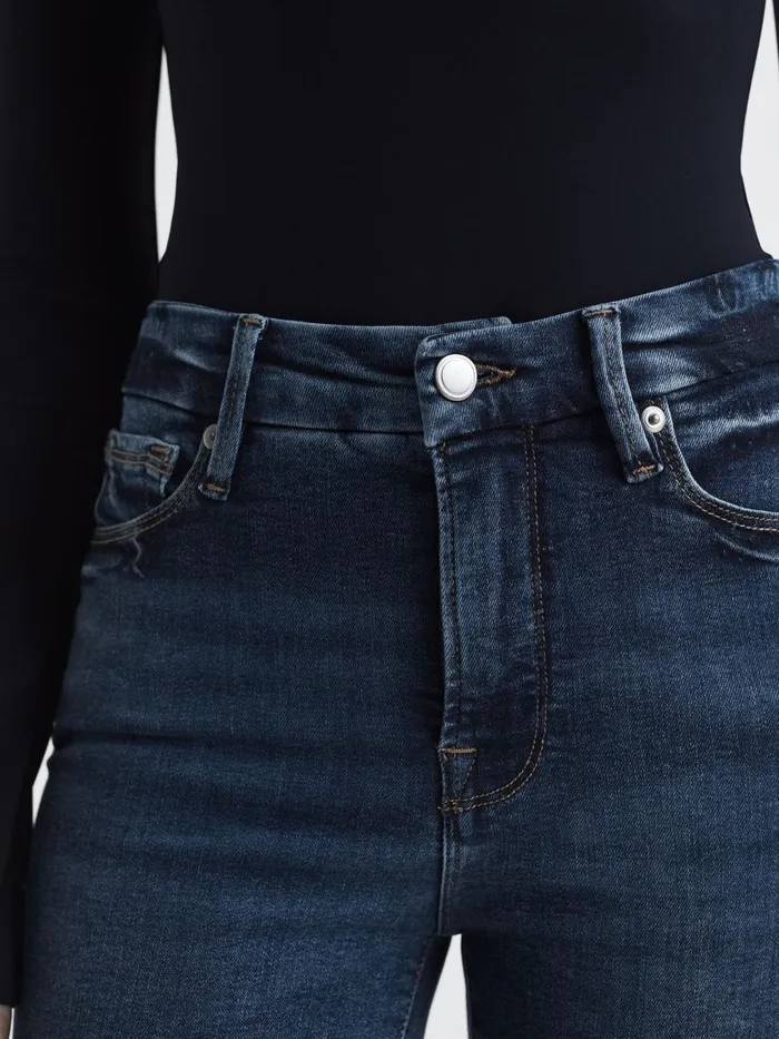 Women Reiss Jeans American High Rise Distressed Skinny Fit Jeans Indigo