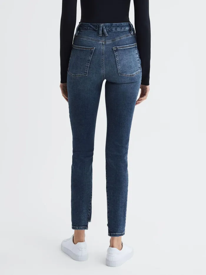 Women Reiss Jeans American High Rise Distressed Skinny Fit Jeans Indigo