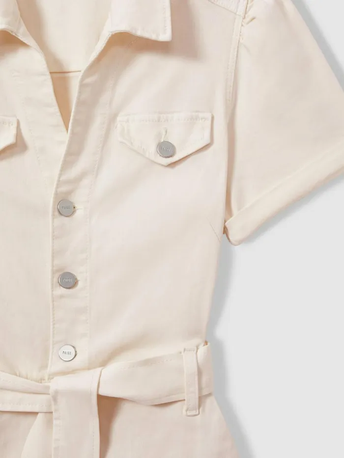 Women Reiss Jumpsuits and Playsuits Denim Puff Sleeve Jumpsuit Sand