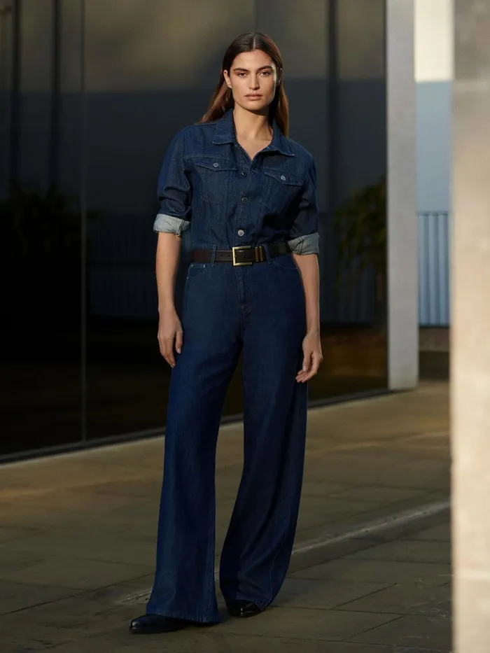 Women Reiss Jumpsuits and Playsuits Frankie Relaxed Denim Jumpsuit Indigo